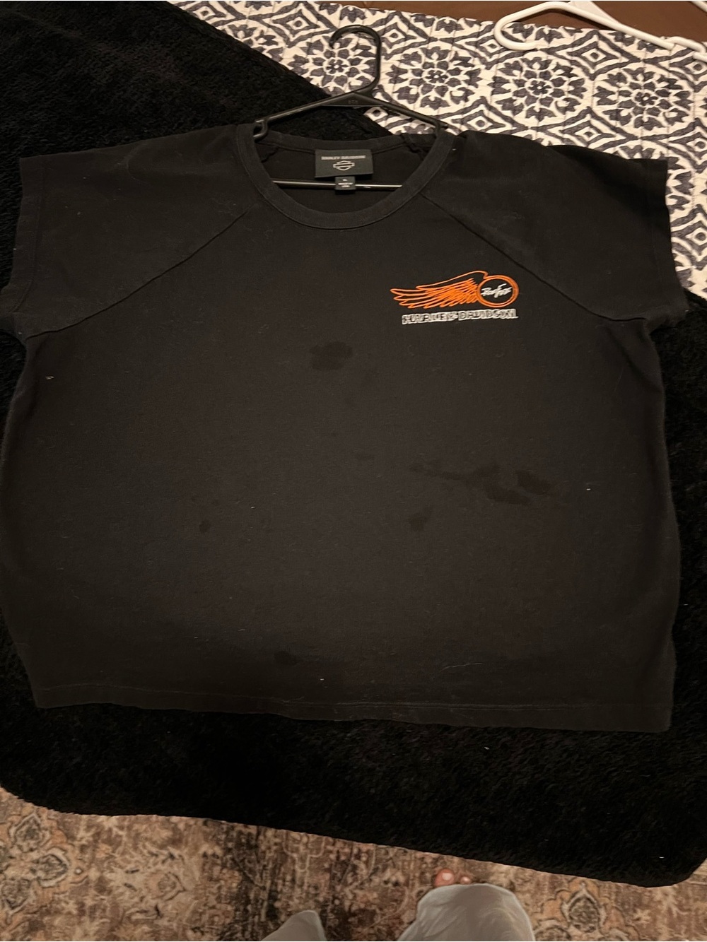 Harley-Davidson Black Tee with Orange Wing Logo